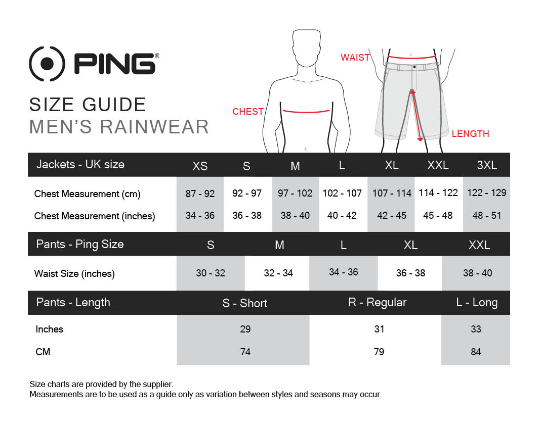ping-wind & rain wear-mens size chart